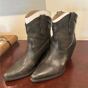 Zodiac Black Leather Western Ankle Boots